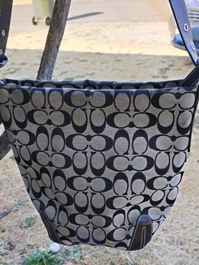 Coach Black and Gray Signature Logo Shoulder Bag